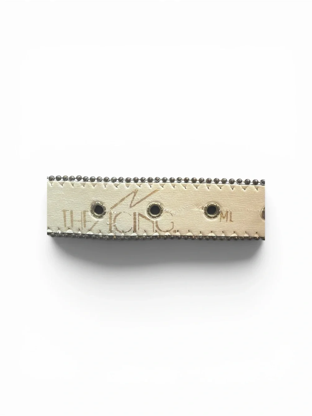Embellished Women’s Leather Retro Belt with Gem Accents - Gold & Cream Size M/L